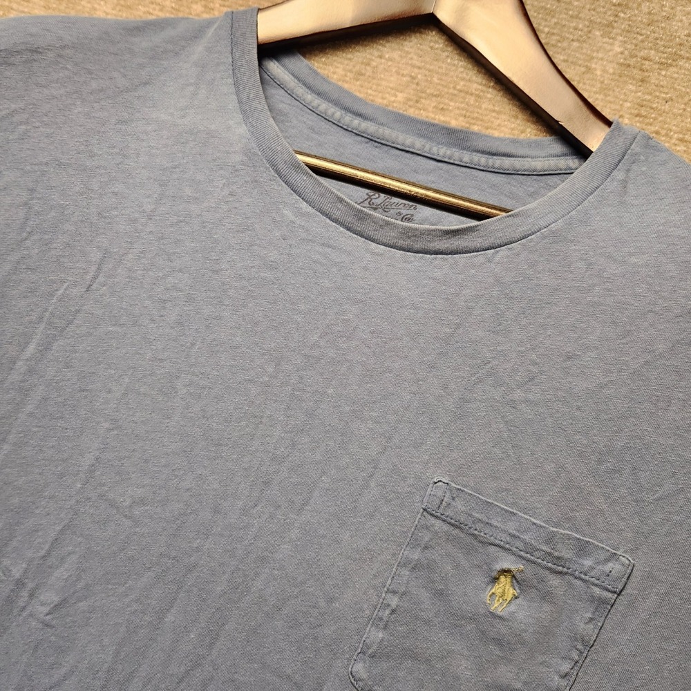 Polo Ralph Lauren T-Shirt Mens XL Blue Yellow Pony Logo Pocket Short Sleeve Tee